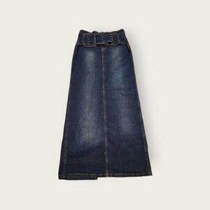 Vintage Y2k early 2000s Jalate dark wash denim belted maxi skirt